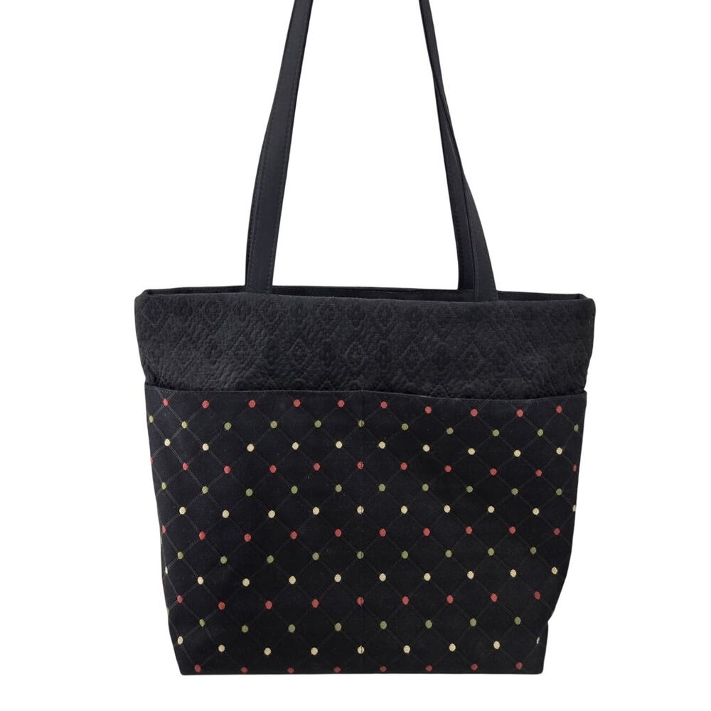 Danny K Polka Dot Black Diamond Quilted Large Coastal Tote Bag
